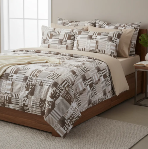 Sábanas Queen Marrón Geométrica- 2 Plazas de Algodón Turco 100% Premium – 480 Hilos